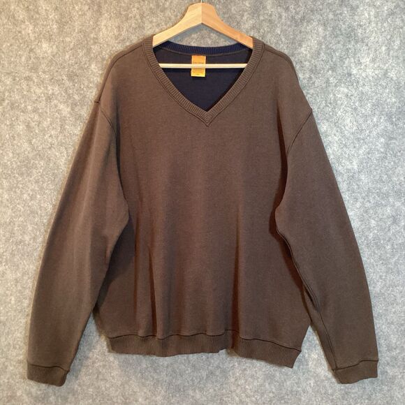 Tailor Vintage Sweater Mens XXL  Brown Blue Pullover Reversible V-Neck Cotton - Picture 1 of 9